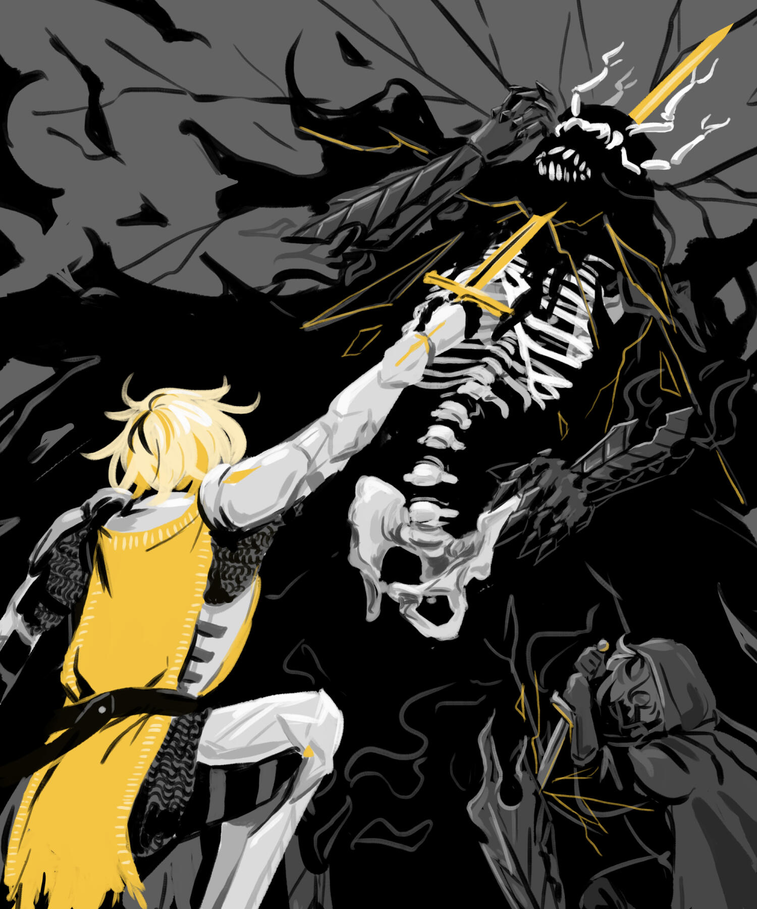 Illustration for "The Return of the King" by J.R.R. Tolkien. Éowyn kills the Witchking of Angmar.